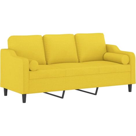 Divano a 3 Posti con Cuscini Giallo Chiaro 180 cm in Tessuto vidaXL (1/4)