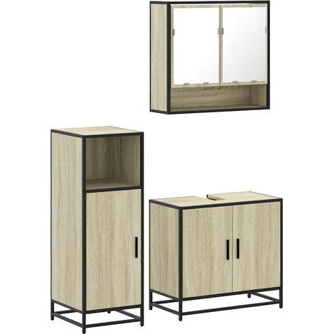 Maison Exclusive - 3-tlg. Badmöbel-Set Sonoma-Eiche Holzwerkstoff