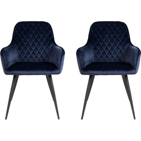 Lot de 2 fauteuils repas 65x57x87 cm en velours bleu foncé - NYLA (1/4)