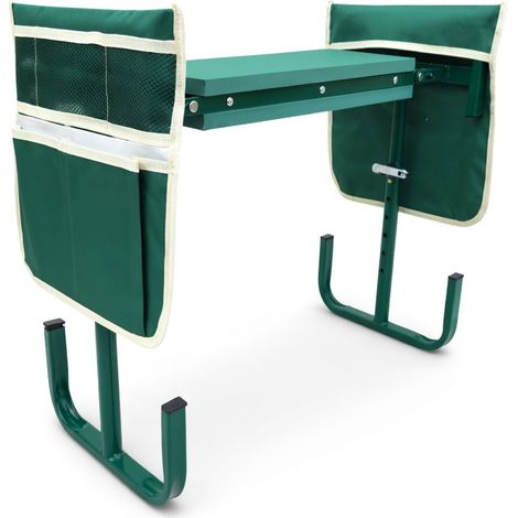 Tabouret de jardinage a genoux pliable vert avec deux poches (1/5)