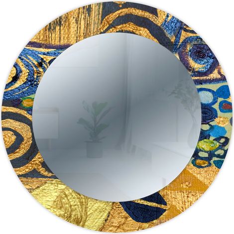 Lupia - Specchio da Parete Rotondo Moderno, Design Klimt Gold Oro, Diametro 65 cm, Cornice Stampata in Legno, Perfetto per Camera da Letto, Soggiorno, Ingresso, Ambiente Industriale e Classico, MIRROR (1/4)