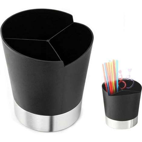 Porte-ustensiles,Pot Ustensiles Cuisine, distributeur de pailles organiseur de couverts avec base en acier inoxydable pour bar et café, comptoir de cuisine, 12x16.2cm (1/5)