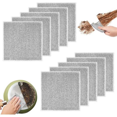 Paquete de 10 lanas de acero de 20 x 20 cm - Paño de limpieza de fibra metálica - Reutilizable - Multiusos (doble capa) (1/4)