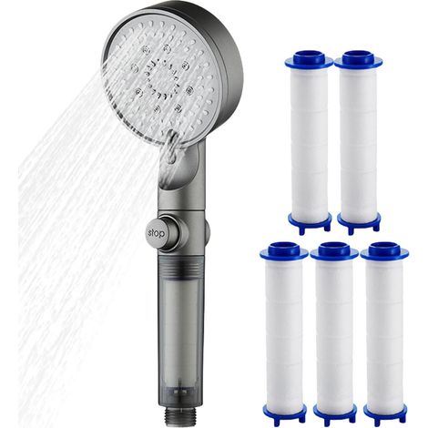 Pommeau de douche filtrant - filtrante 5 modes avec forte pression d'eau , réglable buses en silicon (1/5)