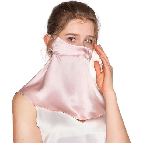 Mascherina in pura seta, protezione UV, protezione solare, mascherina sportiva riutilizzabile, mascherina da donna (rosa) (1/4)