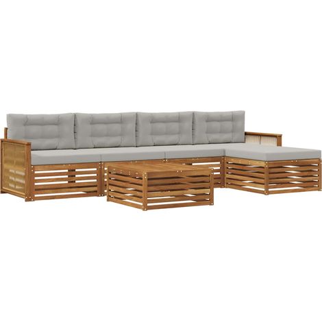 Set di divani da esterno 6 pz Naturale e Grigio Chiaro vidaXL (1/5)