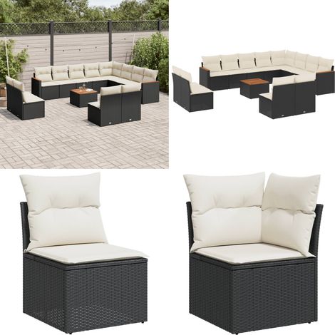 13-tlg. Garten-Sofagarnitur mit Kissen Schwarz Poly Rattan - Gartenmöbel - Outdoor-Set - Rattan Gartenset - PE-Rattan - Esstisch Set - Home & Living (1/5)