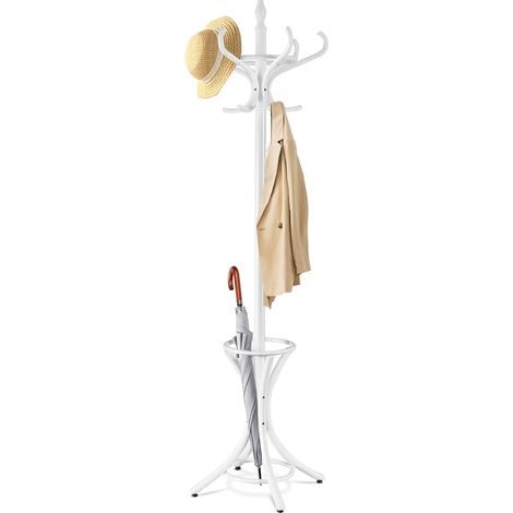 COSTWAY Attaccapanni da Terra Appendiabiti a piedi con 12 Ganci in Legno Ecologico, 51 x 51 x 184 cm (Bianco)