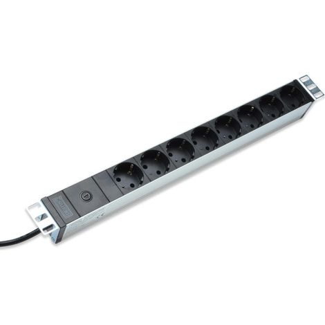 Regleta de enchufes Digitus de 19", 8 tomas, 1U, 250 V CA, 50/60 Hz, 10 A, 4000 W, prefusible para protección contra sobrecargas (1/2)