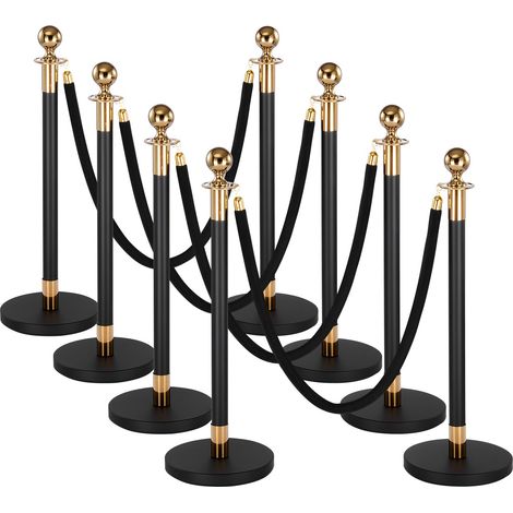 Poteau de Guidage 8PCs, Potelet Guide-file avec 6 Cordes en Velours Noir de 1,5 m, pour Contrôle de Foules Délimitation Séparation File d'Attente en Public, Poteau de Balisage avec Base Creuse (1/5)