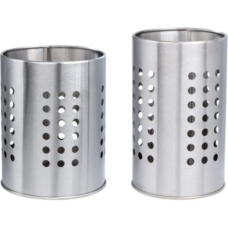 Égouttoir à Couverts, 2Pcs Porte-Ustensiles Rond en Acier Inoxydable, Boite de Rangement pour Ustensiles de Cuisine sur le Plan de Travail (Argent) (1/4)