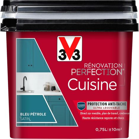 Peinture cuisine Rénovation perfection® V33 Bleu pétrole satin 0,75L