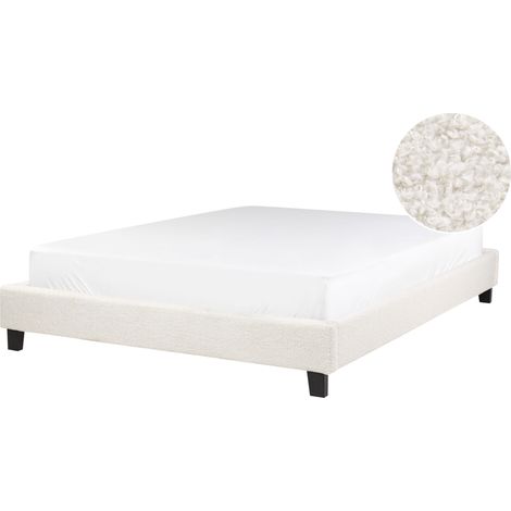 Cama con somier minimalista sin cabecero tapizada de bouclé beige claro 140 x 200 cm Roanne