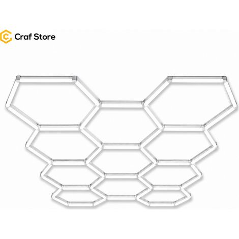 Éclairage LED Hexagonal Garage 368W, Kit Plafonnier Nid d’Abeille 46 Tubes LED, Luminaire Modulaire pour Lavage Auto, Detailing, Atelier et Showroom, 340 × 241 cm