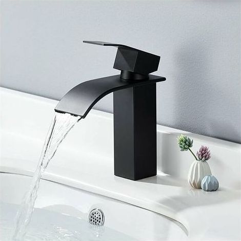 Schwarzer Wasserfall-Waschtischmischer, Handwaschtischarmatur mit Einhebelmischer aus Edelstahl, Waschtischmischer im modernen Design (1/5)