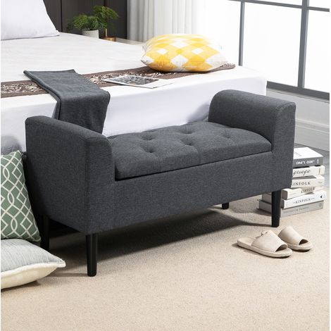 Banc coffre 116 x 44 x 58 cm gris foncé – rangement intégré, montage requis (1/5)