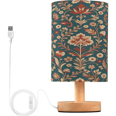 Lampe de chevet vintage en forme fleur rouge, bleu marine (1/4)