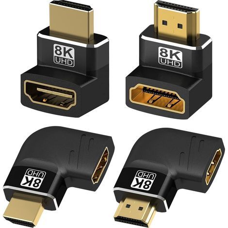 Lot de 4 connecteurs HDMI coudés HDMI 2.1 mâle vers femelle 90 degrés et 270 ° 8K @ 60 Hz/4K @ 120 Hz 48 Gbps Prise en charge HDR/VRR/QMS/ALLM Adaptateur HDMI pour PC, ordinateur portable, commutateur (1/5)