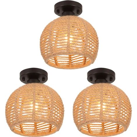 3pcs Plafonnier en Corde de Chanvre,Lampe de Plafond Industrielle Vintage Style Campagne pour Salon Chambre (1/5)