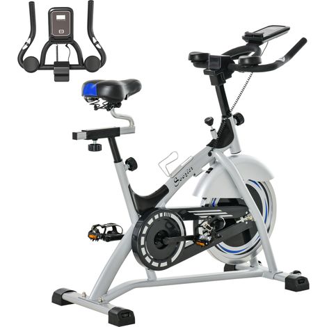 Cyclette da Casa con Resistenza Magnetica, Fitness Cyclette da Camera Professionale con Manubrio e Sella Regolabile, Monitor LCD e Volano 15kg, Supporto Fino a 180kg, Argento Nero