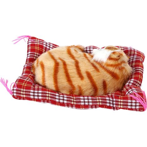 Niedliches, schlafendes Kätzchen-Plüschtier mit Schnurren, realistische Nachbildung, Weihnachtsgeschenk, gelb, weich und kuschelig. (1/5)