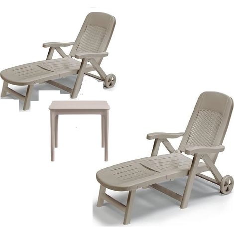 Set 3 Pezzi Giardino Piscina 2 Lettini prendisole S-C-A-B- + Tavolo Basso Resina Tortora Pieghevoli con Ruote Argo Arredo Esterno Design Moderno Anti-UV Salvaspazio (1/4)