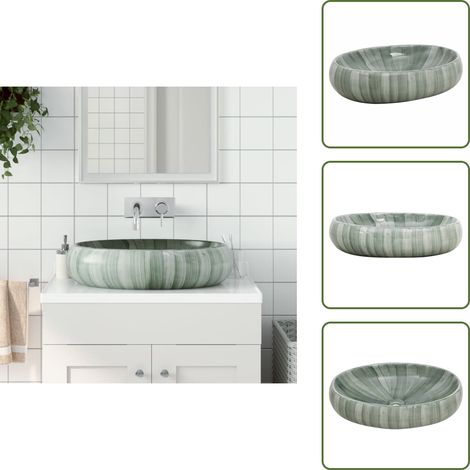 The Living Store Aufsatzwaschbecken Grün Oval 59x40x15 cm Keramik - Aufsetzwaschbecken - Duschwaschbecken - Keramikwaschbecken - Grünes Waschbecken - Ovales Waschbecken