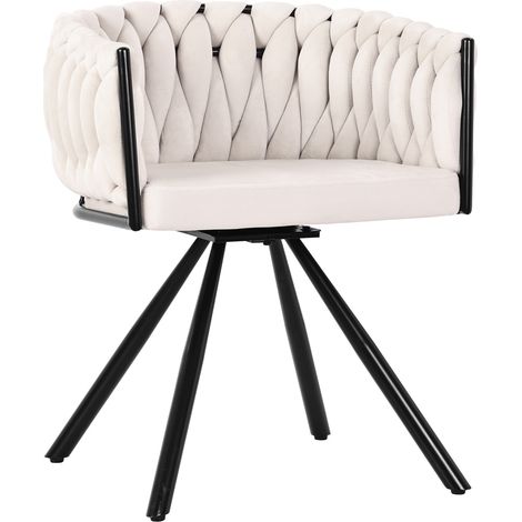Silla de comedor giratoria de terciopelo beige con base metálica de 4 patas MODENUIT (1/5)