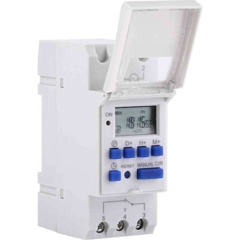 Minuterie électronique programmable hebdomadaire 16 ON/OFF – Affichage LCD – Alimentation AC/DC 24V – Installation rail DIN-Crezuo (1/4)