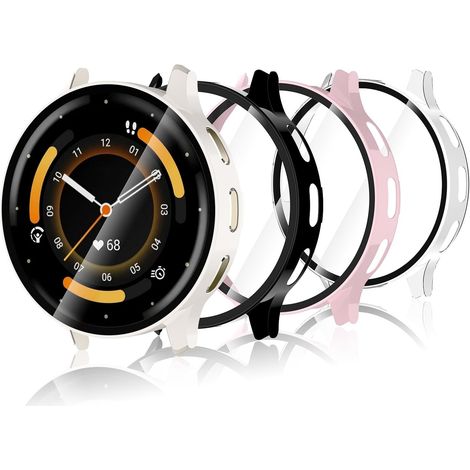 4 Pièces Coque Compatible avec Garmin Venu 3S 41mm, Coque Rigide en PC avec Protecteur d'écran, Coque HD avec Verre Trempé - Transparent,Noir,Rose,Blanc (1/5)