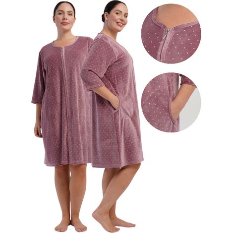 Damen-Bademantel Vienetta aus Samt, Größe 3XL, mit Reißverschlusstaschen (1/5)