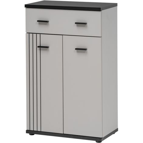Meuble de rangement d'entrée Hugo - Bois MDF cachemire et noir - 60 x 96 x 32 cm - Livraison gratuite (1/5)