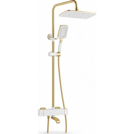 Thermostatische Duschsäule Badewanne Gold Weiß 3 Strahlarten (1/5)