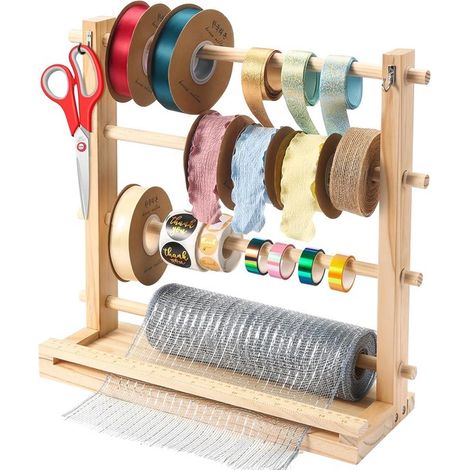 Porte-bobines en bois pour rubans artisanaux, couronnes, papillons et washi tape, fournitures d'arts plastiques - Idéal pour atelier d'artisan, fleuriste et emballage cadeau (1/5)