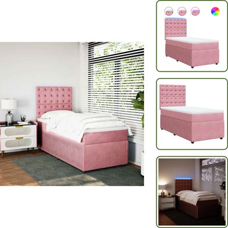 Surmatelas confortable - vidaXL Sommier à lattes de lit et matelas Rose 80x200 cm Velours - Lumière LED (1/5)