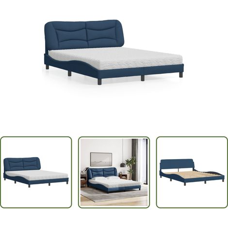 Schlafzimmer - Bett mit Matratze "Hvar" Blau 160x200 cm Stoff (1/5)