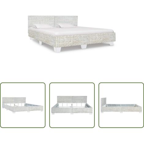 vidaXL Lit en bois -  Cadre de lit sans matelas Gris Rotin naturel 180x200 cm (1/5)