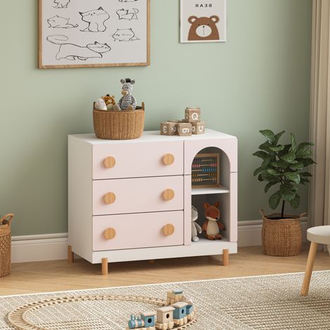 Cassettiera Vaarentaa per Cameretta con 3 Cassetti e 2 Vani Aperti 79x41x66 cm - Bianco/Rosa [en.casa] (1/5)