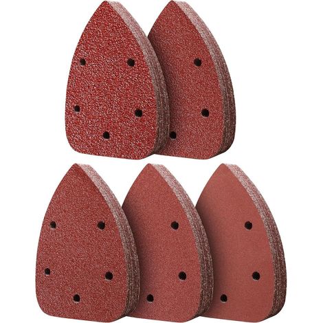 100x Deltaschleifpapier 93x140mm Klett mit 5 Staubabsaugungslöchern, Körnung 40-400 (1/5)