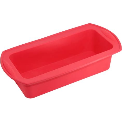 Moule à pain en silicone rouge, environ 27 x 13 x 6,5 cm, antiadhésif, compatible four et lave-vaisselle. (1/4)
