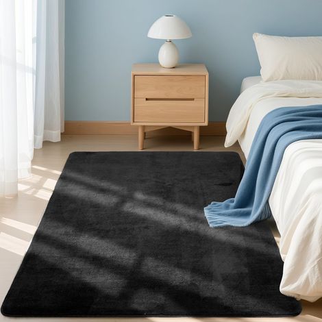 Tapis de Cuisine Uni 80x100cm, Moelleux Poils Courts, Antidérapant et Lavable en Machine, Confort Idéal pour Couloir, Porte, Passage, Cuisine Devant Evier, Chambre, Décoratif, Noir (1/5)