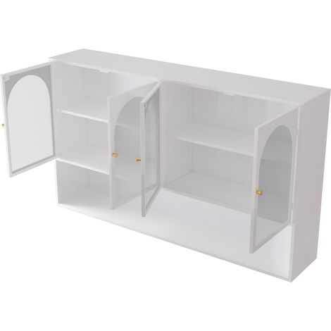 Hängeschrank mit 4 Glastüren 120 cm Weiß und Grau (1/5)