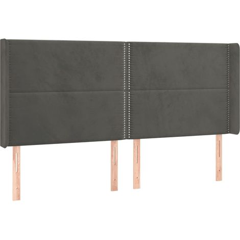 Tête lit de avec oreilles pour lit double, Cadre de lit, Tableau décoratif de chevet Gris foncé 203x16x118/128 cm Velours CDE68438 (1/5)