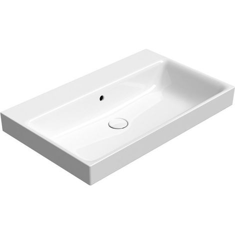 Lavabo en céramique NUBES 80x50cm, sans trou pour robinetterie, blanc ExtraGlaze (1/4)