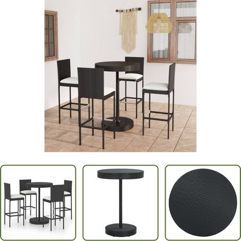 Gartenbar - 5-tlg. Gartenbar-Set mit Kissen Poly Rattan Schwarz (1/5)