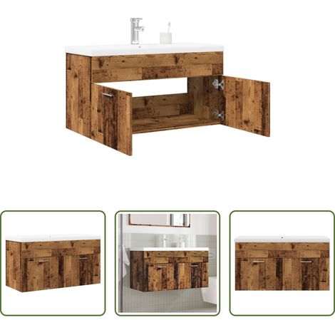 vidaXL Vasque encastrée -  Armoire lavabo de salle de bain avec bassin intégré vieux bois (1/5)