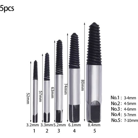 Extracteur De Vis Cassées - Acier Au Carbone - Pour Vis Endommagées Rouillées Ou Coincées En Bois Et Métal - 5 Pièces Ou 6 Pièces (1/5)