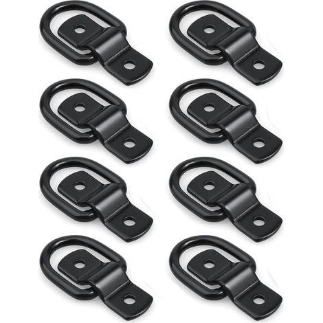 Lot de 8 sangles d'arrimage robustes avec anneaux d'ancrage en D noirs pour le chargement de remorques, camions, camping-cars, fourgonnettes, VTT, SUV, bateaux, etc. (1/5)