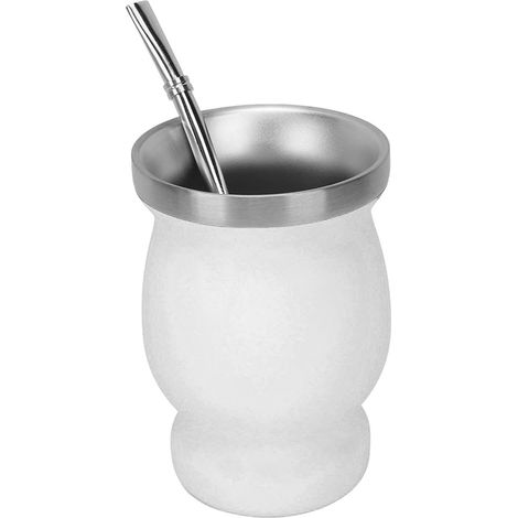8 oz Gobelet Gourd Double Paroi Acier Inoxydable avec Cuillère Paille Brosse Tasses Isothermes pour Thé Café Vin Blanc 230ml (1/5)