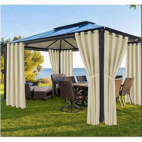Rideau extérieur imperméable de terrasse-2 panneaux pour l\'isolation thermique et la protection solaire (1/4)